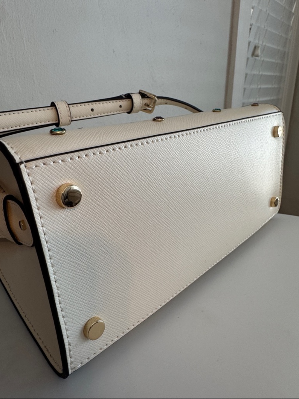 kate spade cream satchel with multicolor jeweled studs - Picture 3 of 7